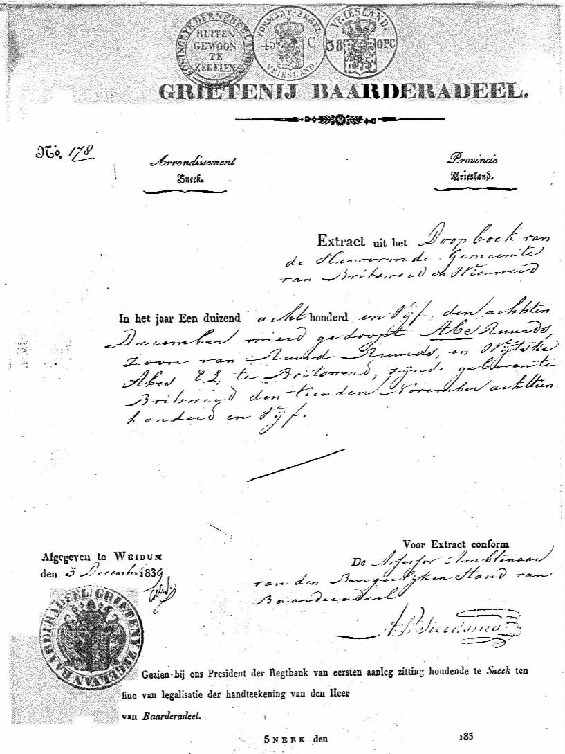 Birth record for Abe Ruurds Hemstra