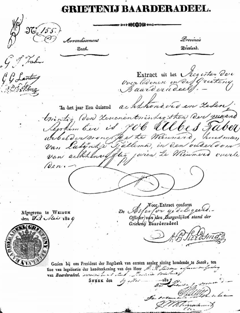 Birth Record for Job Ulbes Faber